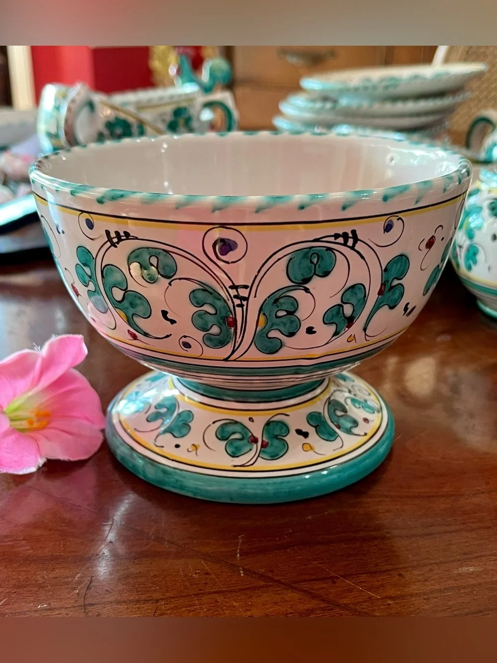 VTG PV Italy Orvieto Peasant Village Green Rooster Complimentary Serving Pieces